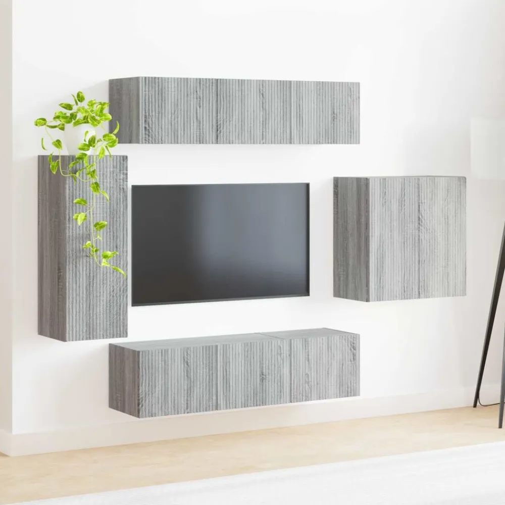 vidaXL Conjunto de mueble para TV de pared 6 pcs Gris sonoma Online
