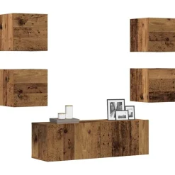 vidaXL Muebles Tv-Conjunto de mueble de TV 5 piezas montado la pared madera vieja