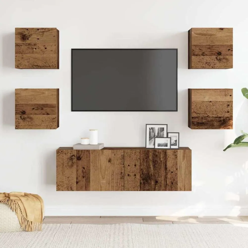 vidaXL Muebles Tv-Conjunto de mueble de TV 5 piezas montado la pared madera vieja