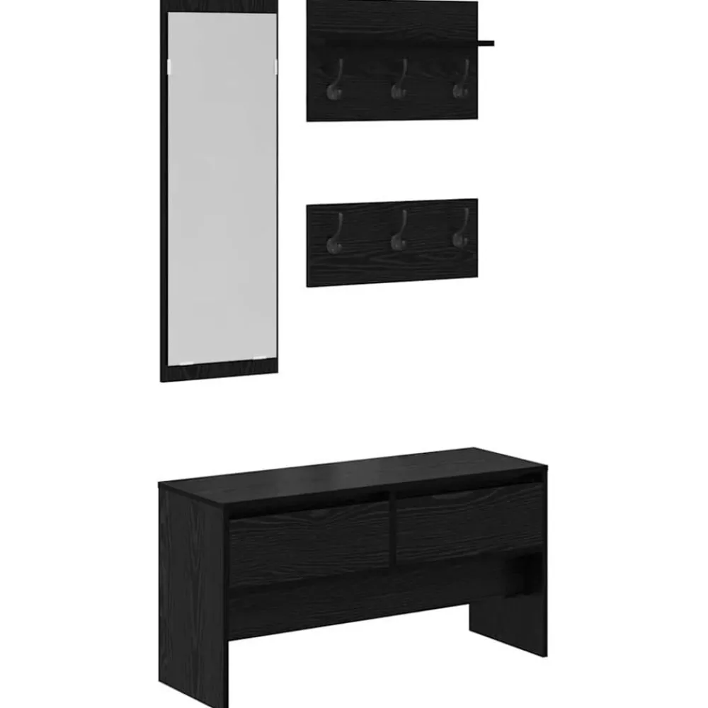vidaXL Bancos-Conjunto de muebles de recibidor con cajón 4 pcs Roble Negro