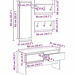 vidaXL Bancos-Conjunto de muebles de recibidor con cajón 4 pcs Roble Negro