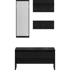 vidaXL Bancos-Conjunto de muebles de recibidor con cajón 4 pcs Roble Negro