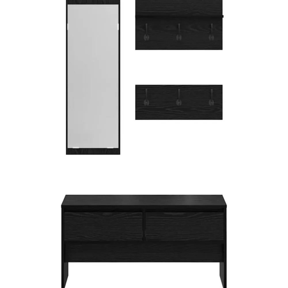 vidaXL Bancos-Conjunto de muebles de recibidor con cajón 4 pcs Roble Negro