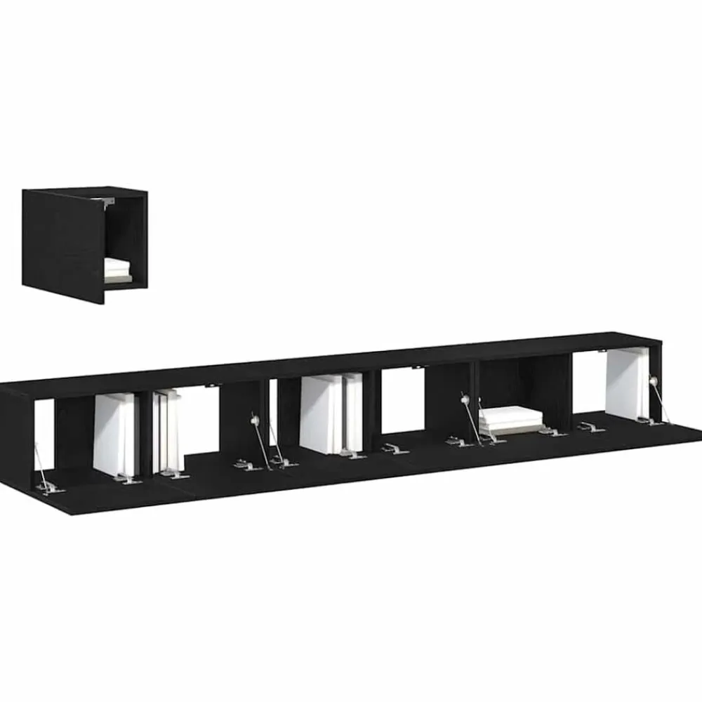 vidaXL Conjunto de mueble de TV Madera de ingeniería Roble negro Outlet