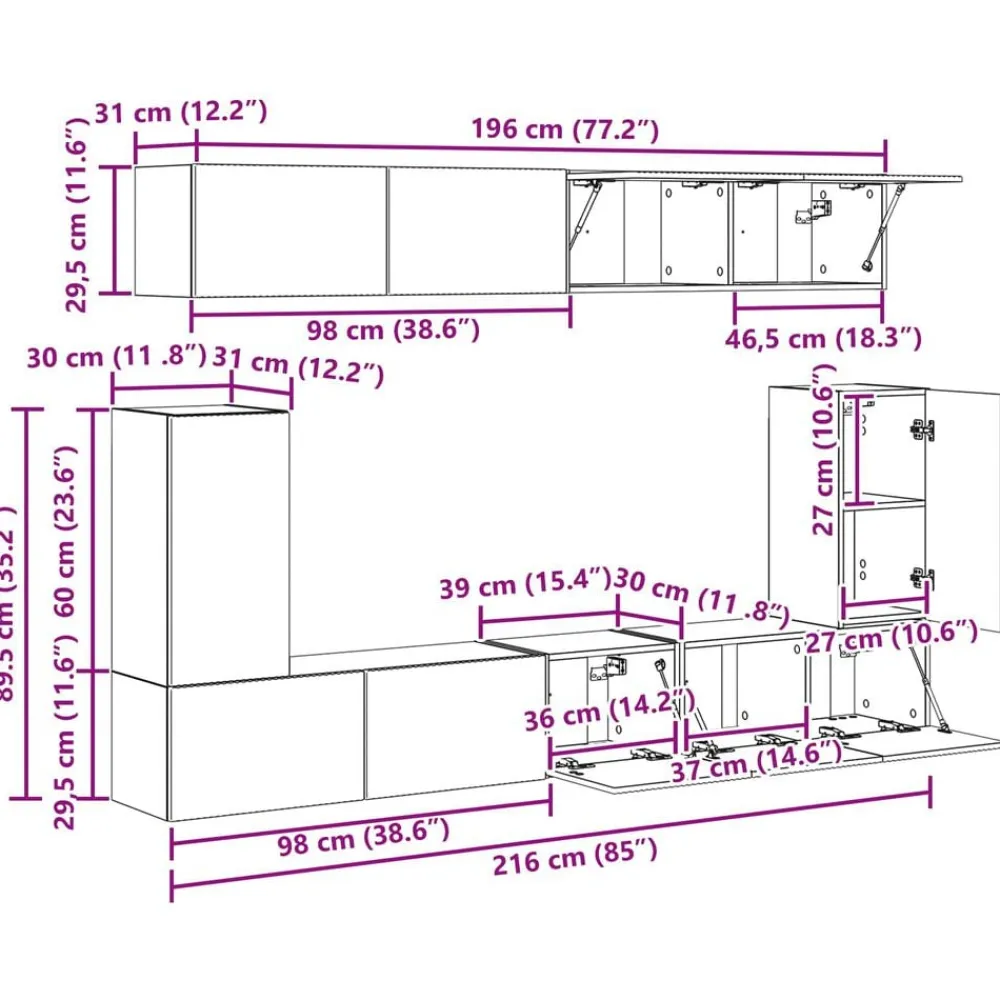 vidaXL Muebles Tv-Conjunto de mueble de TV 5 pcs Gris Concreto