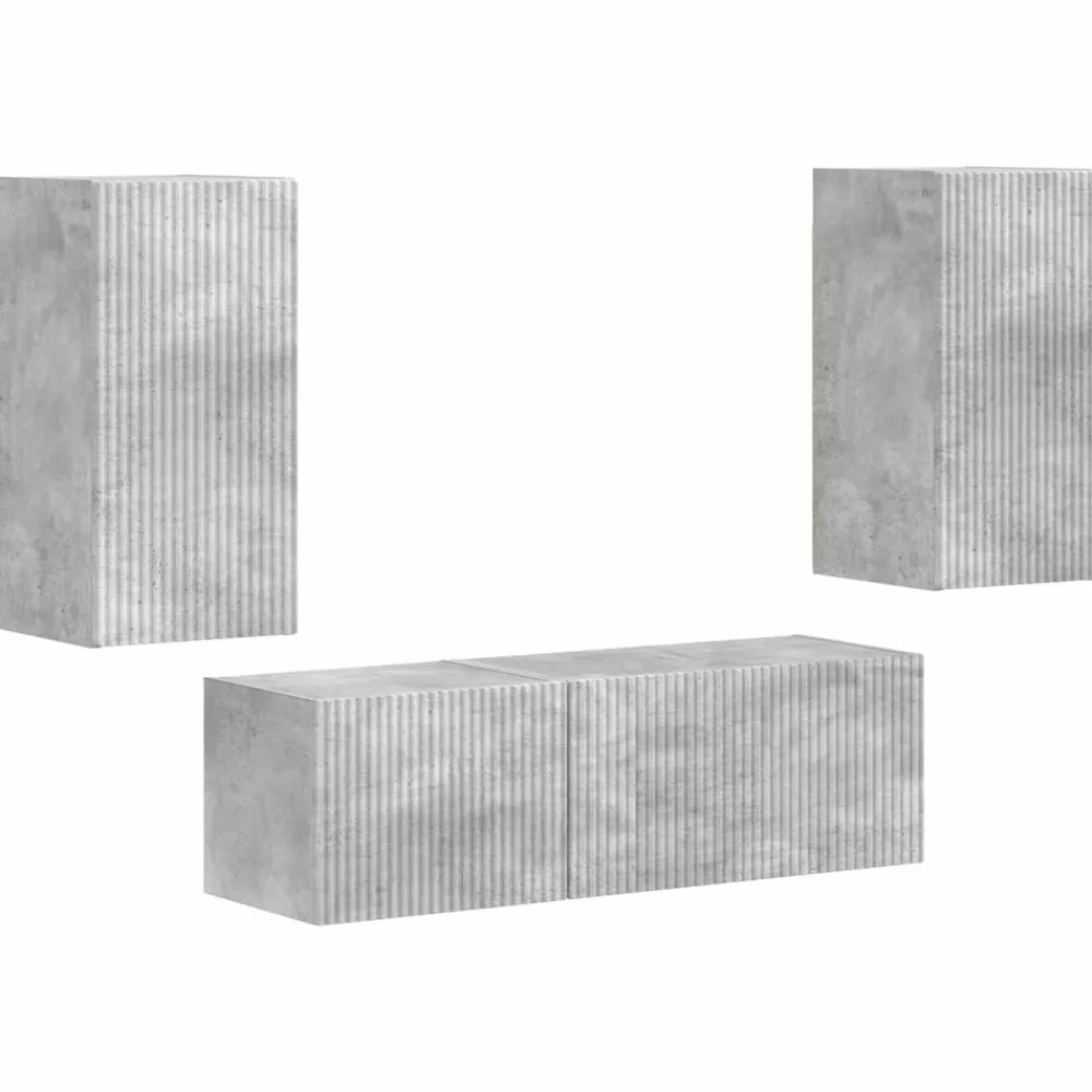 vidaXL Muebles Tv-Conjunto de mueble para TV de pared 4 pcs Gris Concreto