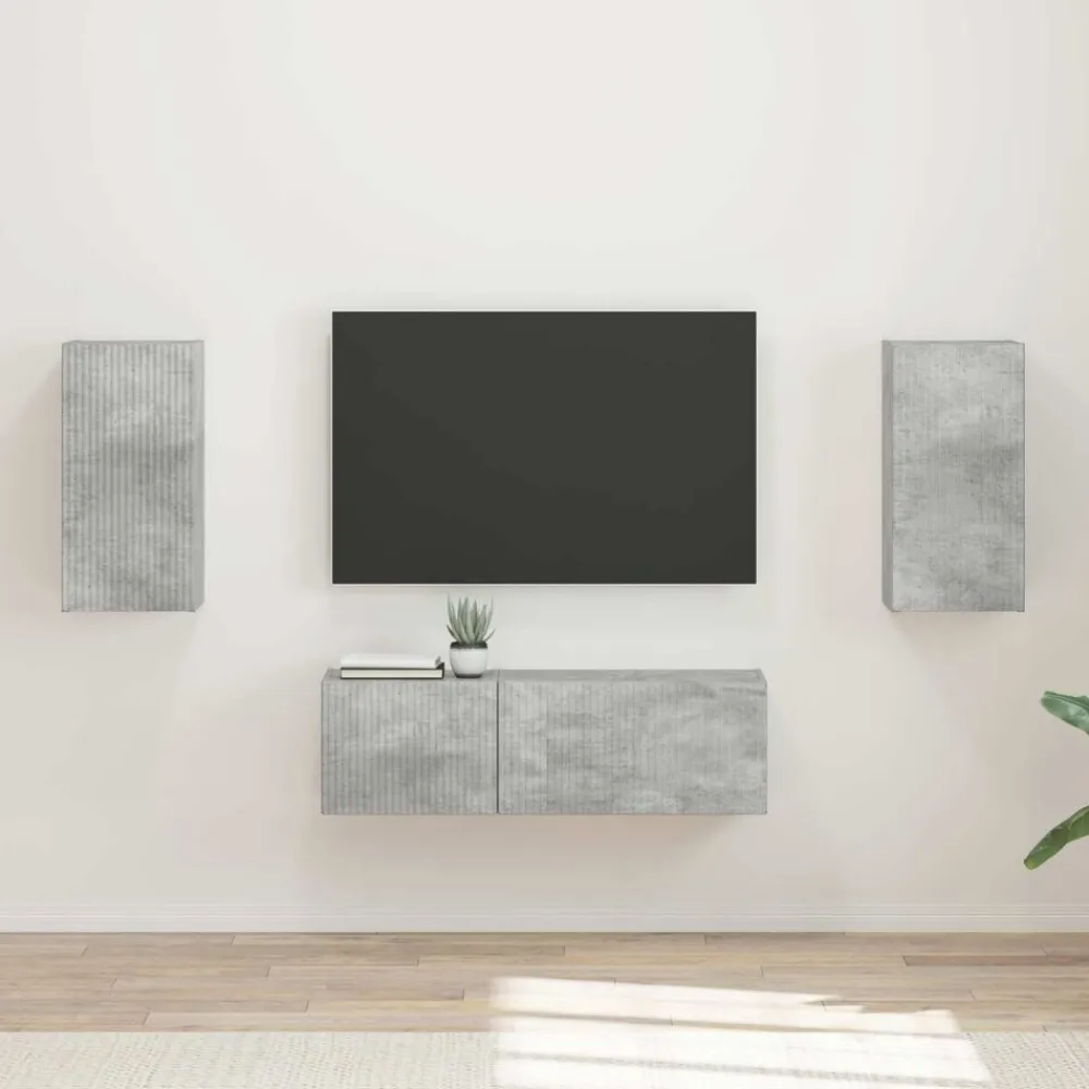 vidaXL Muebles Tv-Conjunto de mueble para TV de pared 4 pcs Gris Concreto