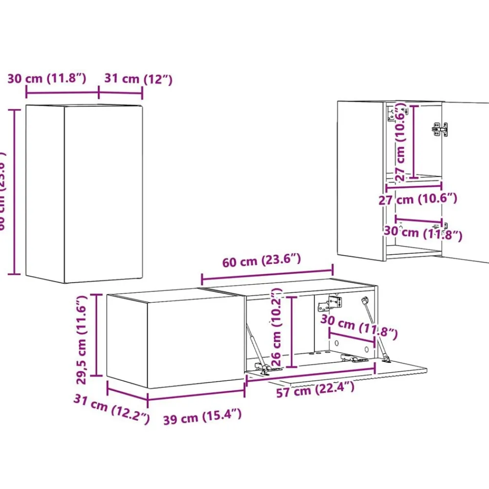 vidaXL Muebles Tv-Conjunto de mueble para TV de pared 4 pcs Gris Concreto