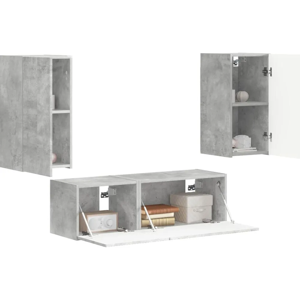 vidaXL Muebles Tv-Conjunto de mueble para TV de pared 4 pcs Gris Concreto