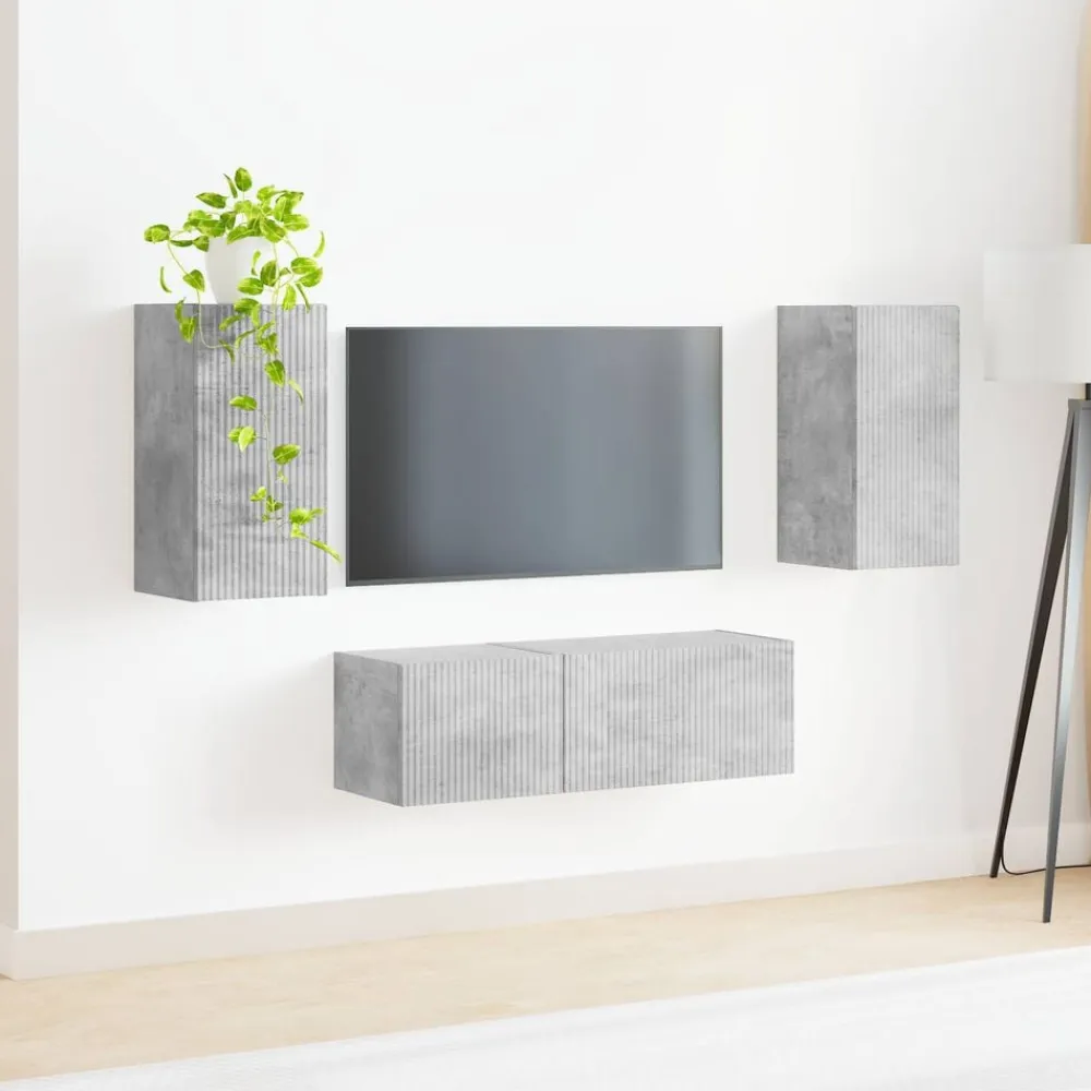 vidaXL Muebles Tv-Conjunto de mueble para TV de pared 4 pcs Gris Concreto