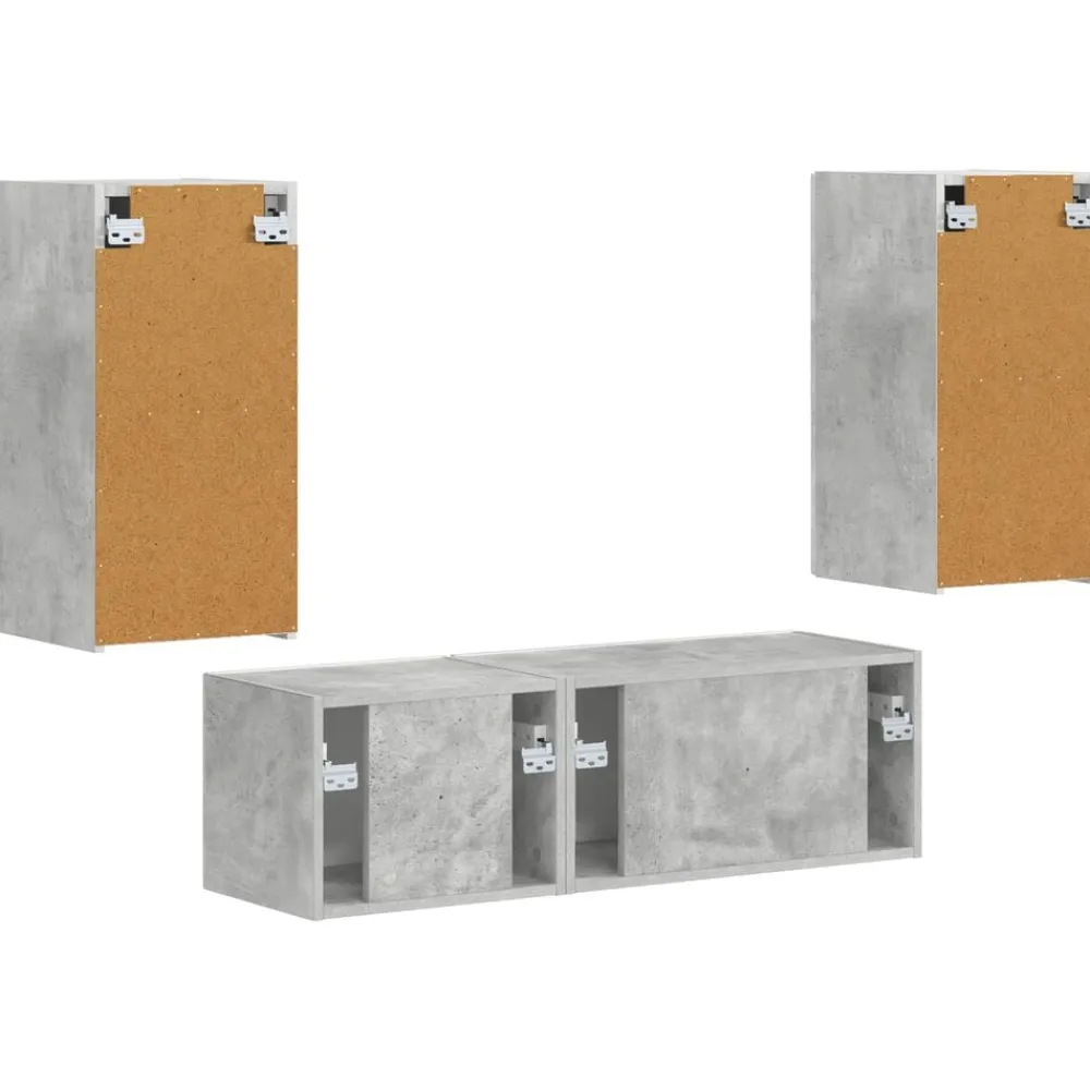 vidaXL Muebles Tv-Conjunto de mueble para TV de pared 4 pcs Gris Concreto