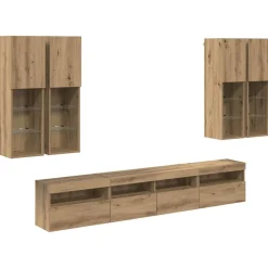 vidaXL Conjunto de mueble de TV en la pared con luces LED 7 pcs Roble artisan