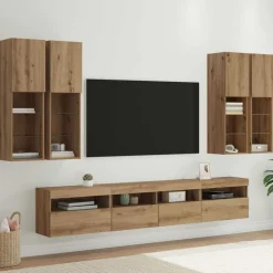vidaXL Conjunto de mueble de TV en la pared con luces LED 7 pcs Roble artisan