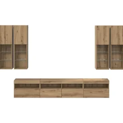 vidaXL Conjunto de mueble de TV en la pared con luces LED 7 pcs Roble artisan
