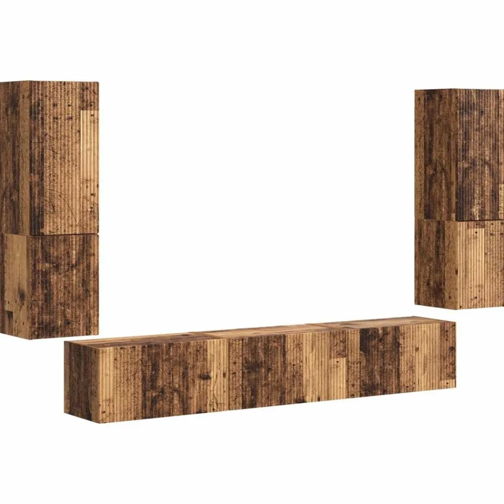 vidaXL Conjunto de mueble de TV Montaje en la pared 4 pcs Madera vieja Madera envejecida Discount