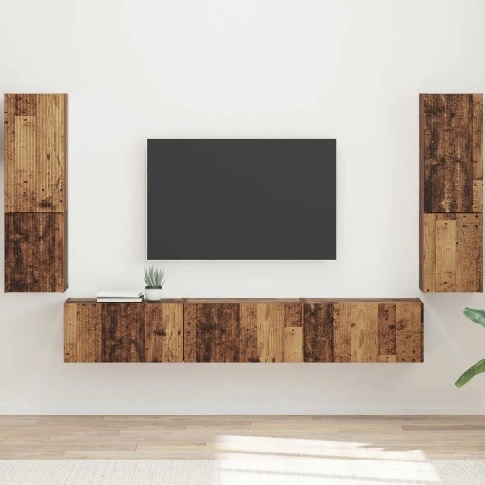 vidaXL Conjunto de mueble de TV Montaje en la pared 4 pcs Madera vieja Madera envejecida Discount
