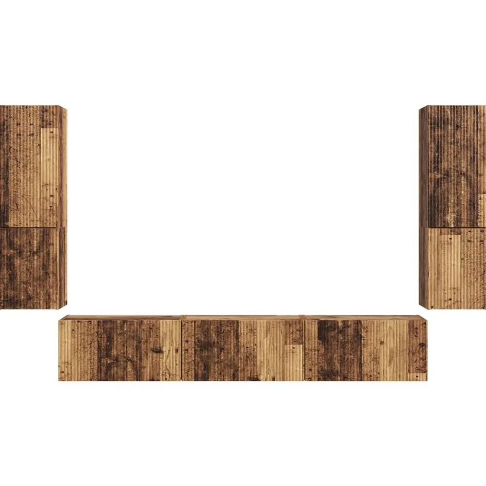 vidaXL Conjunto de mueble de TV Montaje en la pared 4 pcs Madera vieja Madera envejecida Discount