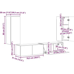 vidaXL Conjunto de mueble para TV de pared 4 pcs Roble artesanal Roble artisan Clearance
