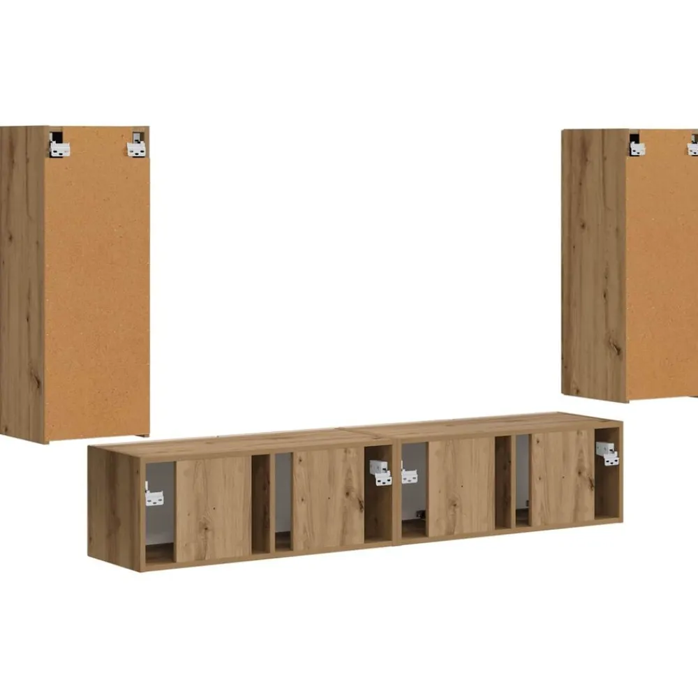 vidaXL Conjunto de mueble para TV de pared 4 pcs Roble artesanal Roble artisan Clearance
