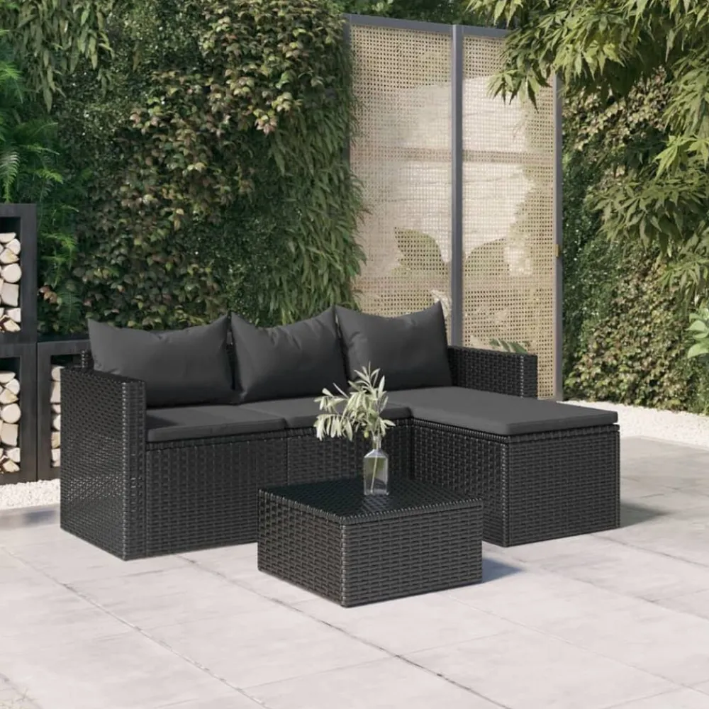 vidaXL Conjunto de muebles de jardín ratán sintético Negro Online