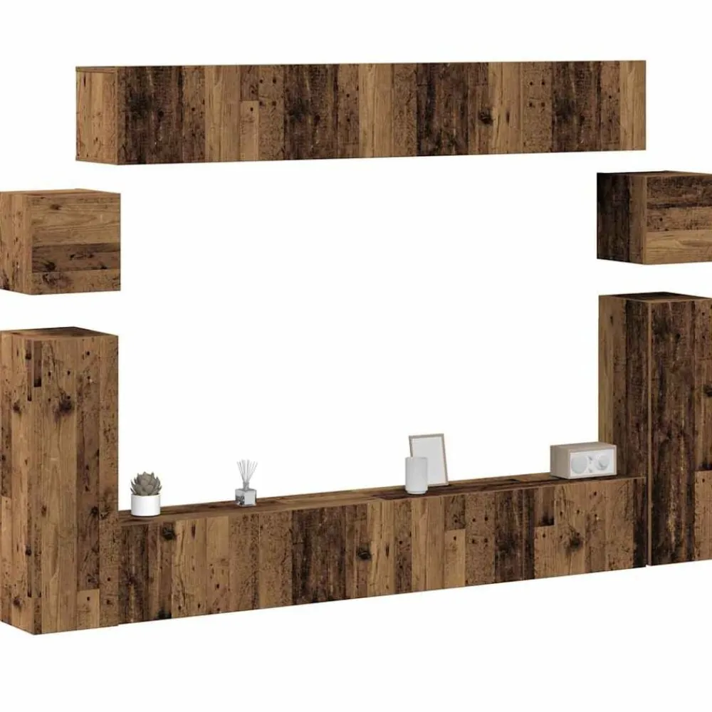 vidaXL Conjunto de mueble de TV 8 piezas montado la pared madera vieja Madera envejecida Outlet