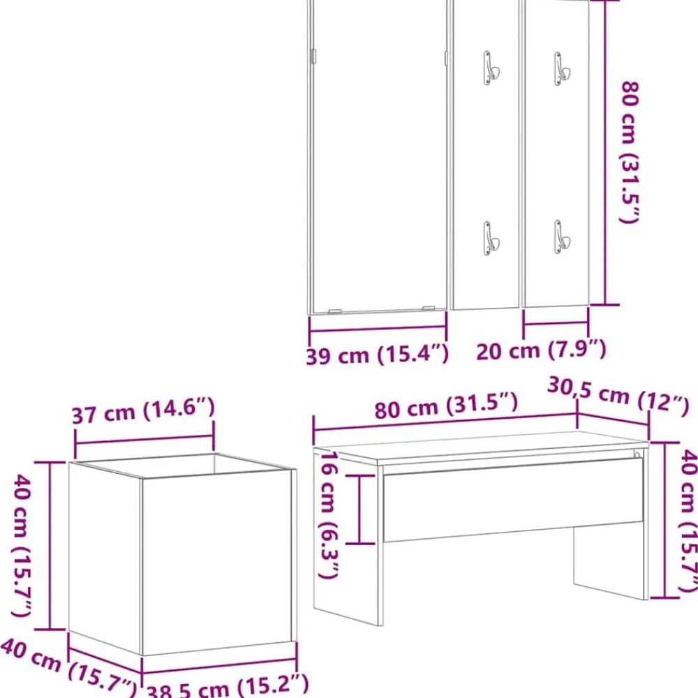 vidaXL Conjunto de muebles de recibidor 5 pcs Madera de ingeniería Roble negro Clearance
