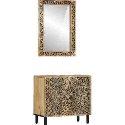 vidaXL Conjunto de muebles de baño 2 piezas madera maciza de mango Discount