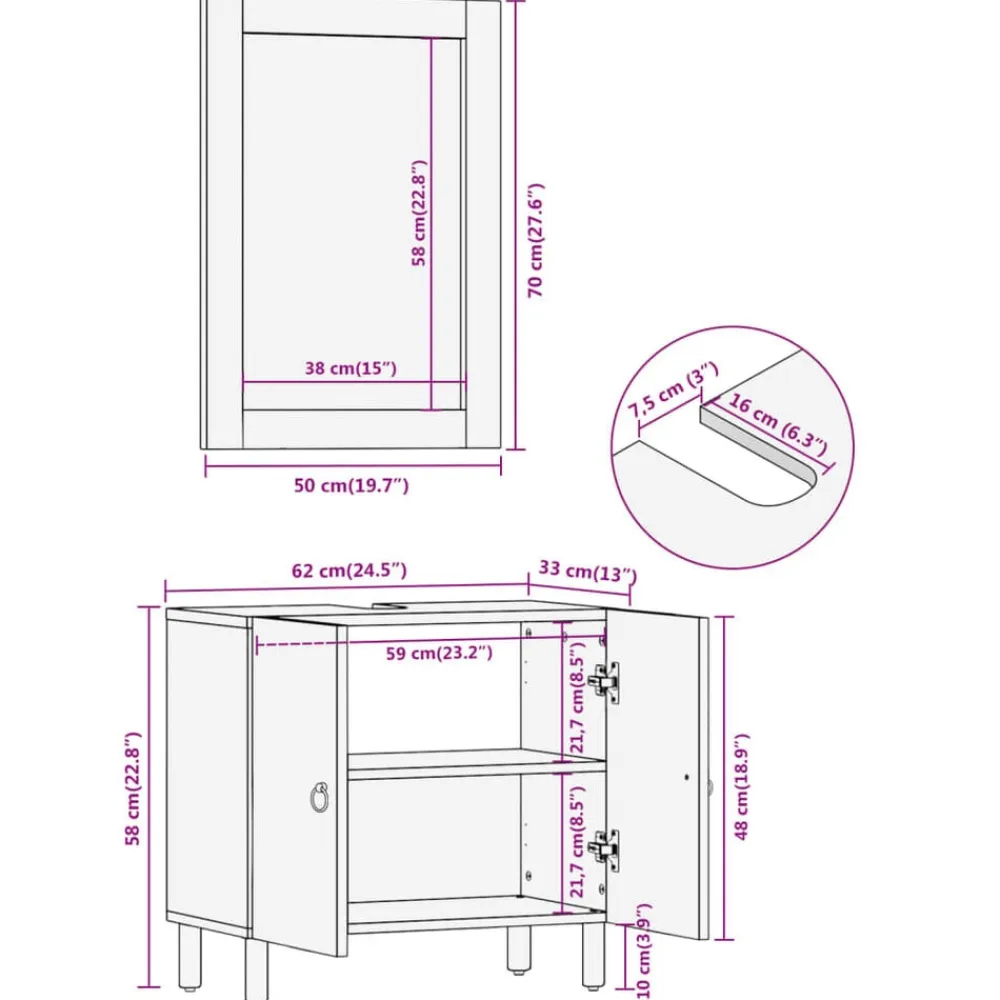 vidaXL Conjunto de muebles de baño 2 piezas madera maciza de mango Discount