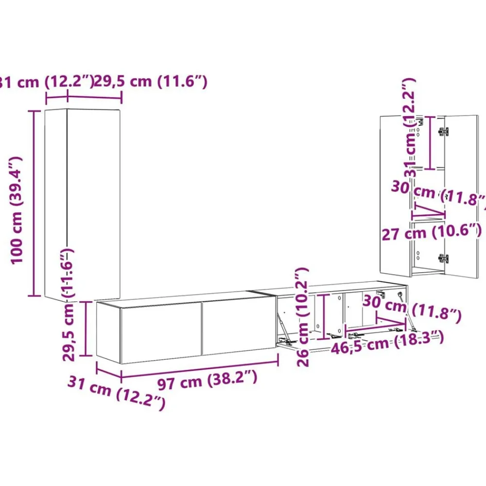 vidaXL Muebles Tv-Conjunto de mueble para TV de pared 4 pcs