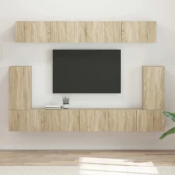 vidaXL Conjunto de mueble de TV Montaje en la pared 5 pcs Roble Sonoma Discount