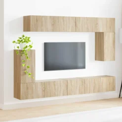 vidaXL Conjunto de mueble de TV Montaje en la pared 5 pcs Roble Sonoma Discount