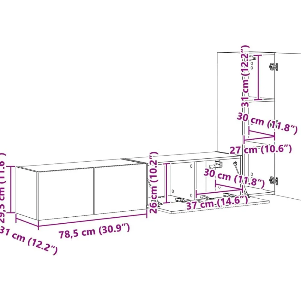 vidaXL Muebles Tv-Conjunto de mueble de TV Montaje en la pared 3 pcs