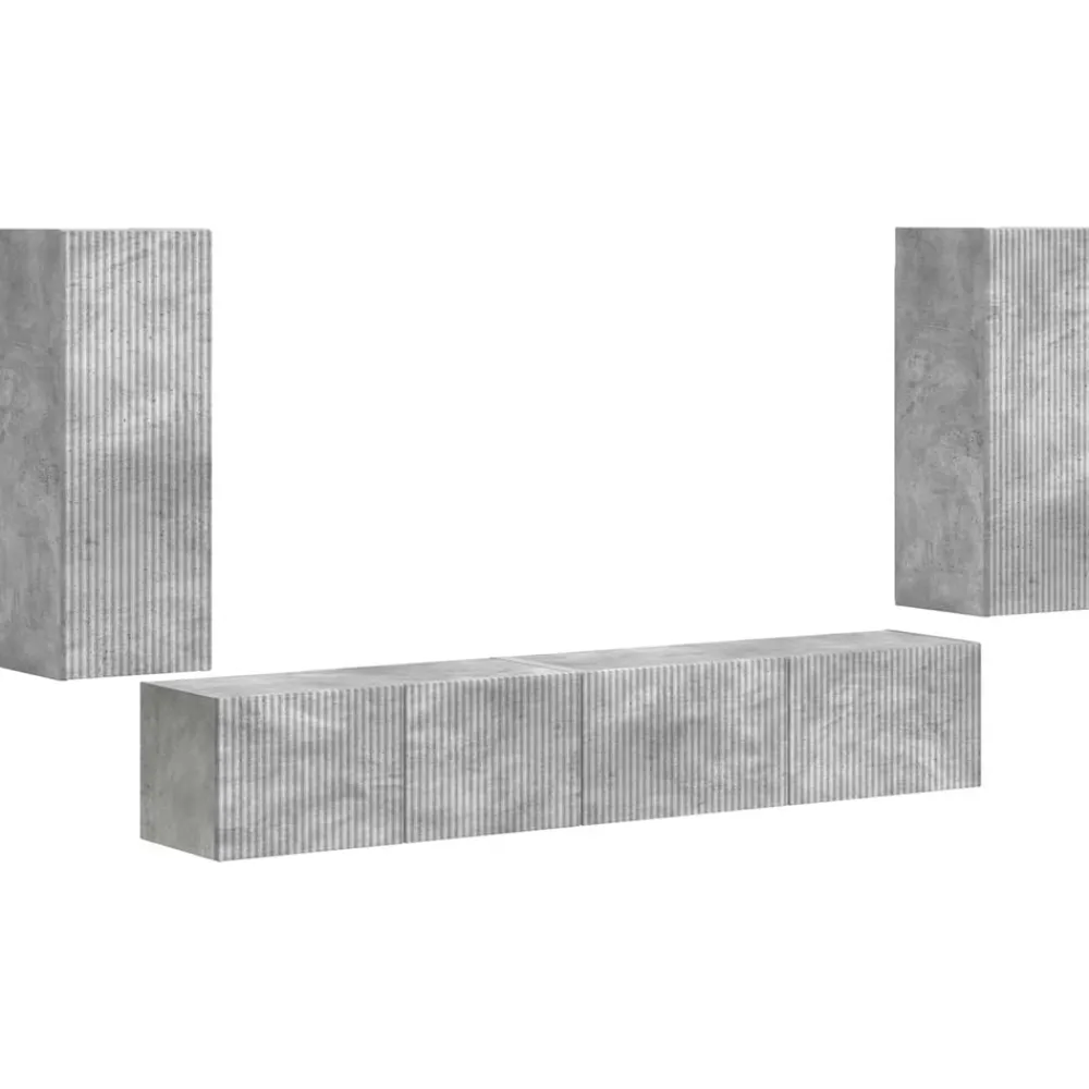 vidaXL Conjunto de mueble de TV 4 pcs Gris Concreto Gris hormigón Discount