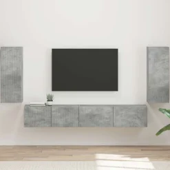 vidaXL Conjunto de mueble de TV 4 pcs Gris Concreto Gris hormig&oacute;n Discount