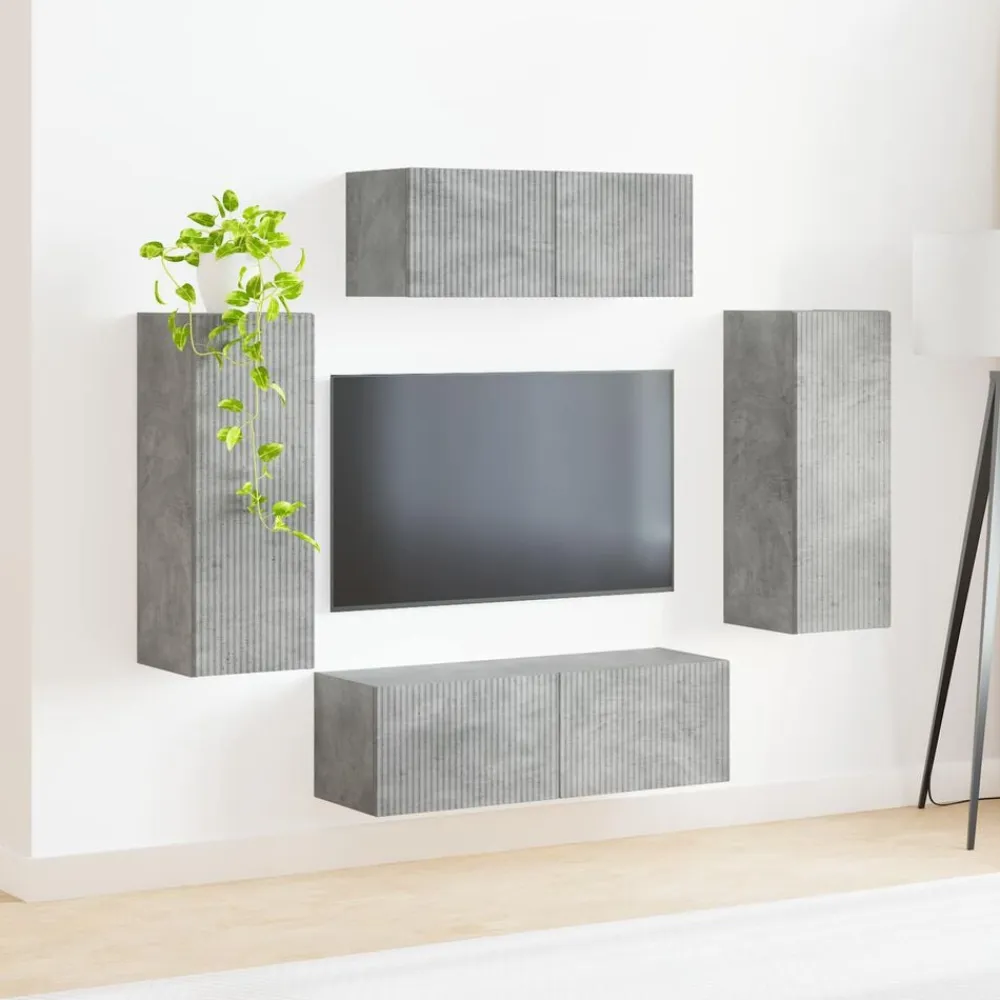 vidaXL Conjunto de mueble de TV 4 pcs Gris Concreto Gris hormigón Discount