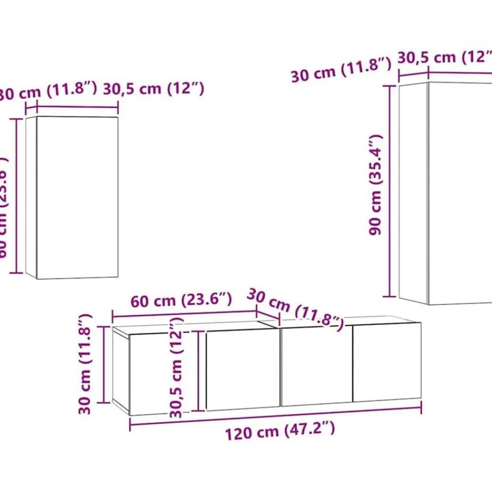 vidaXL Muebles Tv-Conjunto de mueble de TV 4 pcs Madera de ingeniería