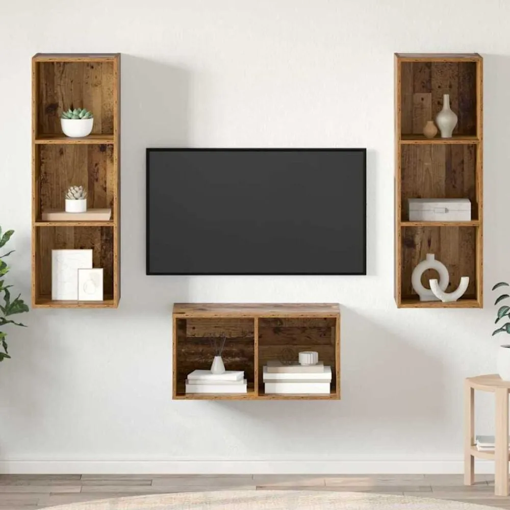 vidaXL Conjunto de mueble de TV 37 x 37 x 107 cm Madera vieja Discount