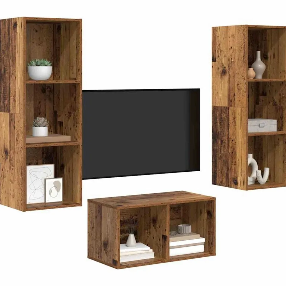 vidaXL Conjunto de mueble de TV 37 x 37 x 107 cm Madera vieja Discount