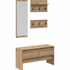 vidaXL Bancos-Conjunto de muebles de recibidor 4 pcs Roble Artesanal