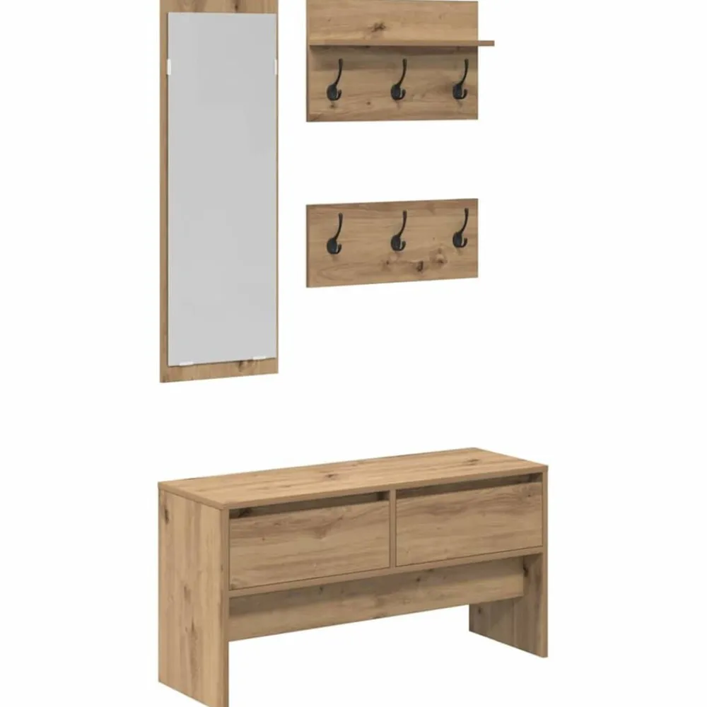 vidaXL Bancos-Conjunto de muebles de recibidor 4 pcs Roble Artesanal