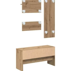 vidaXL Bancos-Conjunto de muebles de recibidor 4 pcs Roble Artesanal