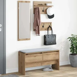 vidaXL Bancos-Conjunto de muebles de recibidor 4 pcs Roble Artesanal