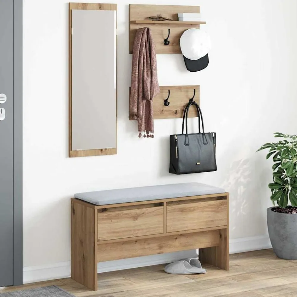 vidaXL Bancos-Conjunto de muebles de recibidor 4 pcs Roble Artesanal