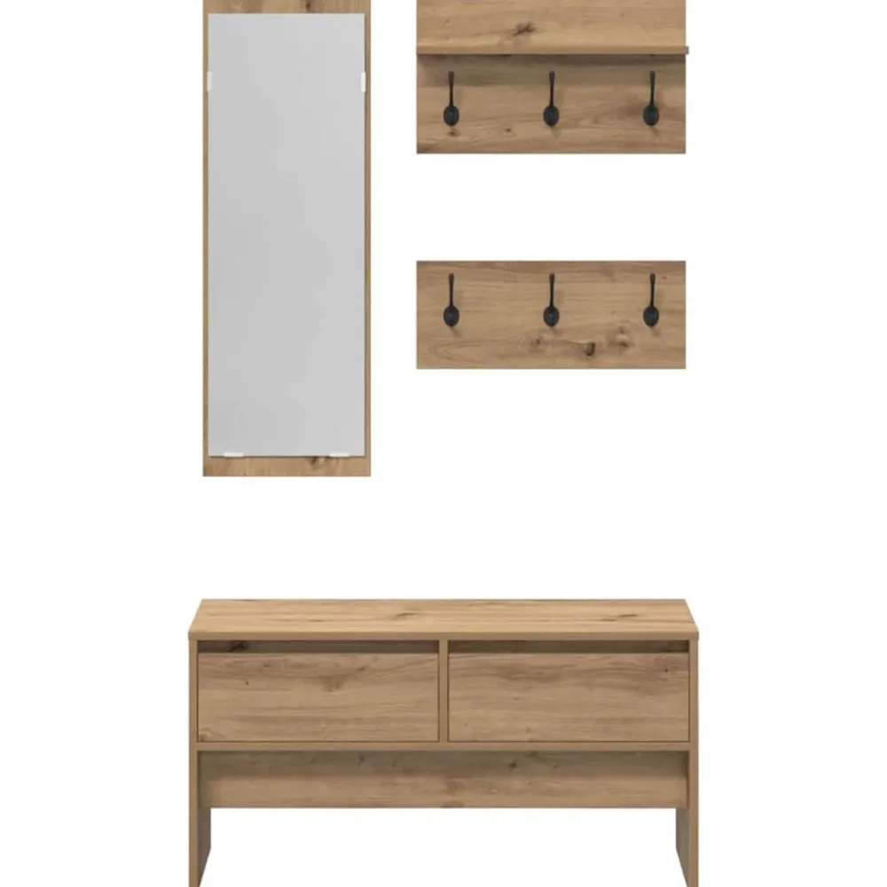 vidaXL Bancos-Conjunto de muebles de recibidor 4 pcs Roble Artesanal