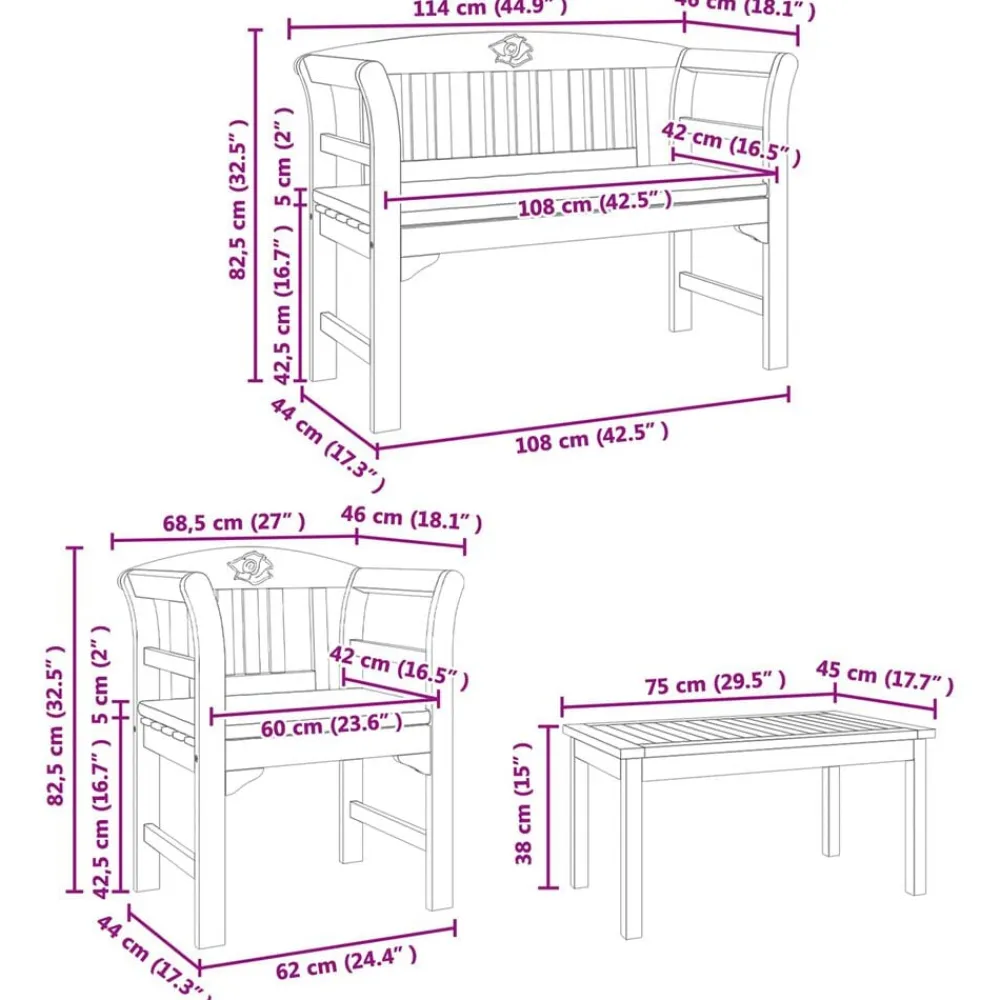 vidaXL Conjuntos De Muebles-Conjunto de salón Rosa del jardín 4 pcs Madera de Acacia Sólida
