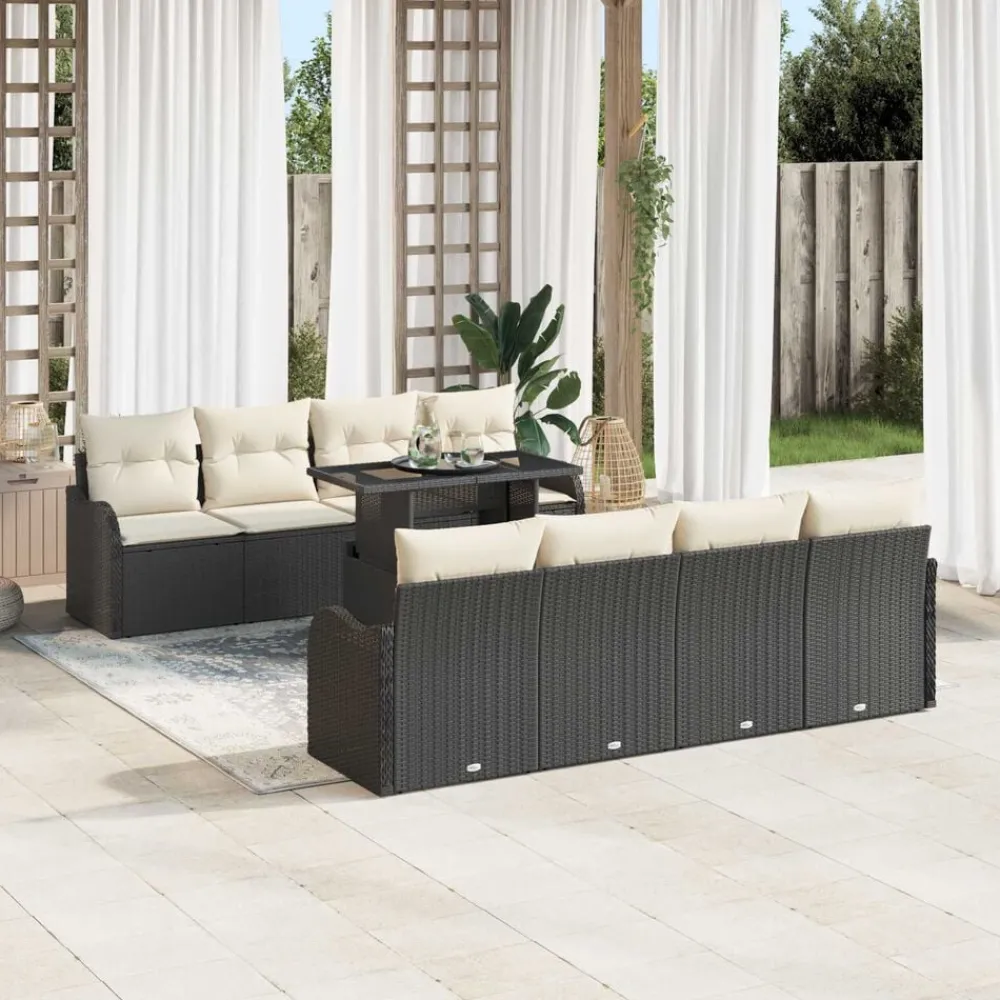 vidaXL Muebles De Jardín-Conjunto de sofá de jardín 7 pcs Negro ratán sintético