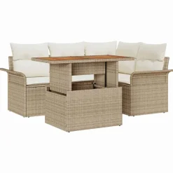 vidaXL Conjunto de sofá de jardín con cojín 5 pcs beige y crema New