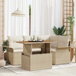 vidaXL Conjunto de sofá de jardín con cojín 5 pcs beige y crema New