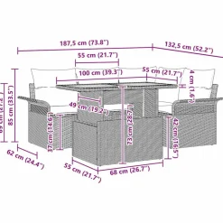 vidaXL Conjunto de sofá de jardín con cojín 5 pcs beige y crema New