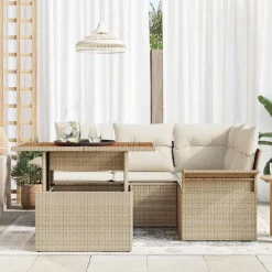 vidaXL Conjunto de sofá de jardín con cojín 5 pcs beige y crema New